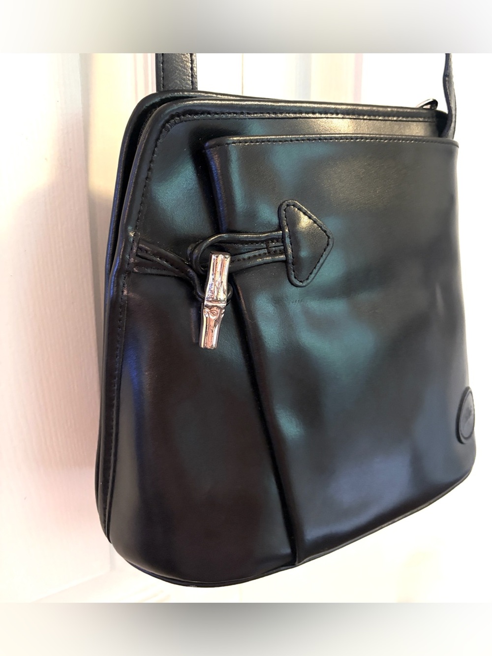 Longchamp Le Roseau Bag Shoulder Crossbody Bucket Black Leather Bag Vintage - Picture 4 of 16